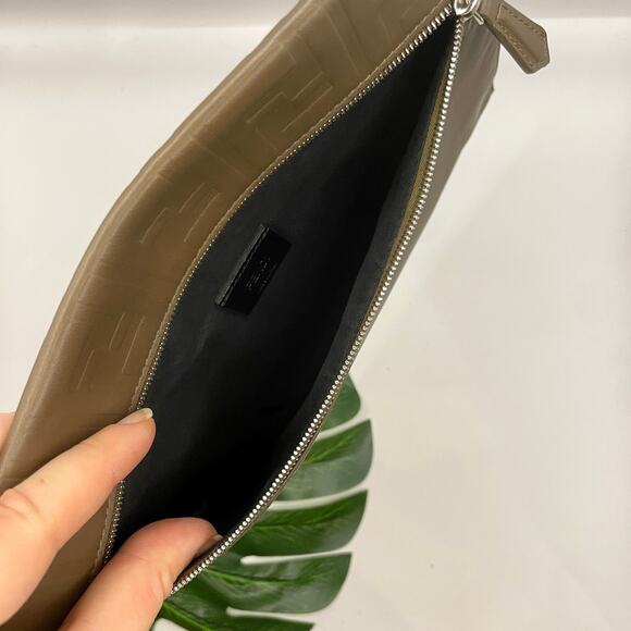 Fendi Zucca Monogram Clutch bag Pouch Nylon Leather khaki Brown Purse - Picture 7 of 13